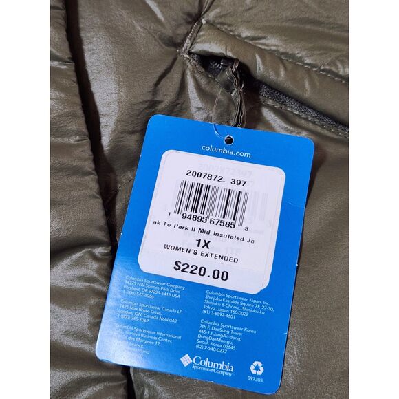 Columbia Peak to Park II Mid Jacket – Women’s 1X, Stone Green, Hooded, NWT - Picture 13 of 13